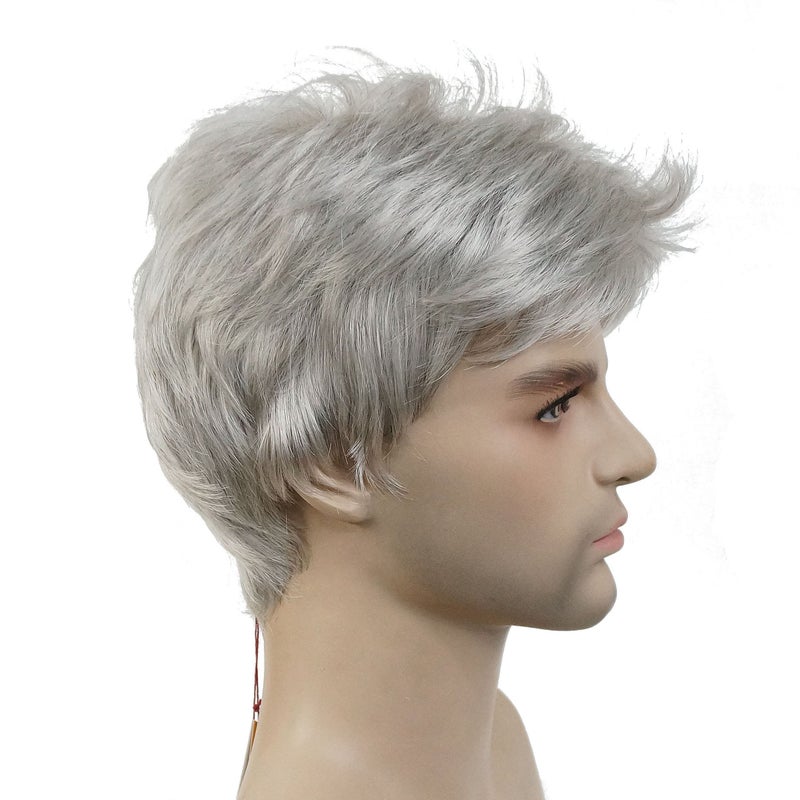 Lydell Men Wig Natural Short Straight Hair Synthetic Full Wigs (51 Silver Grey) - Image 3